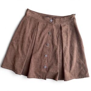 Zara Basic Faux Suede Perforated Button-Front Skirt – Camel Brown (XS)